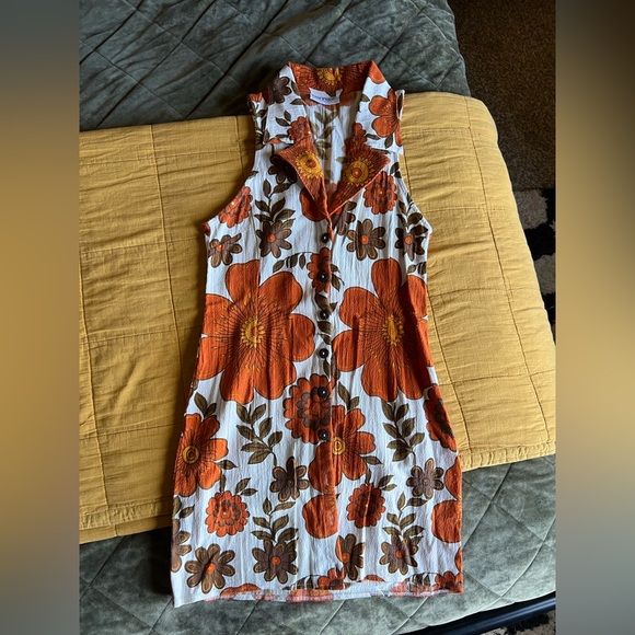 Her Pony the label vintage-Inspired Floral Mini Dress - Orange and Brown - Picture 3 of 5